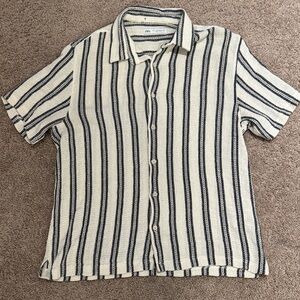 Zara Men's Casual Black and White Striped Shirt